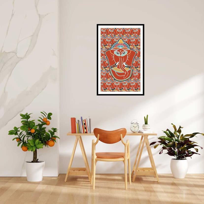 DIVINE SYMPHONY OF GANESHA WALLDECOR 16in X 24in WITH BLACK FRAME