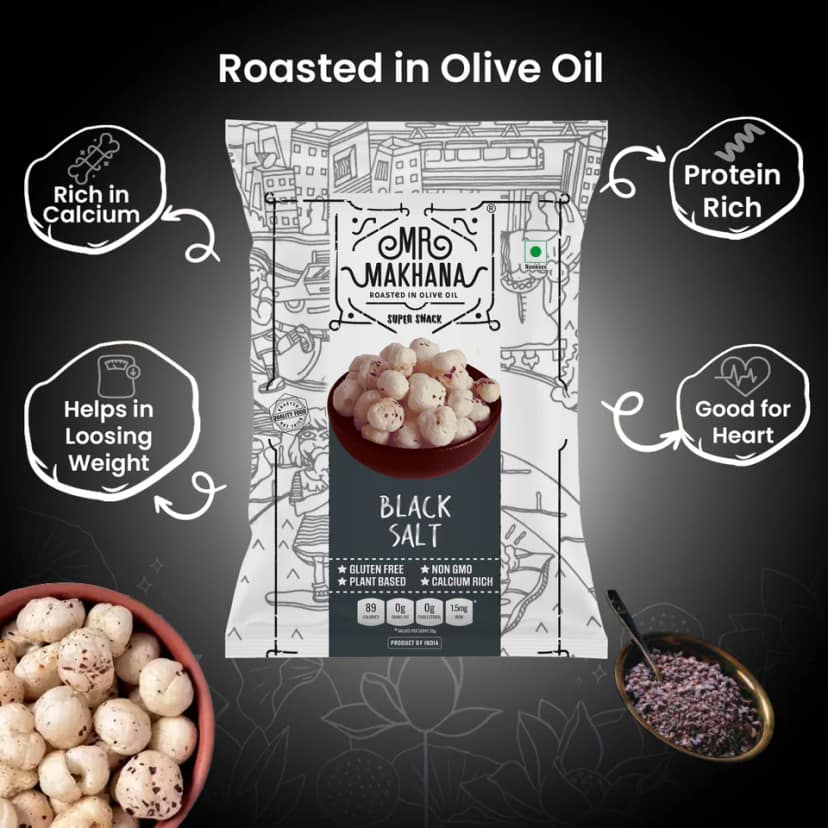 Mr Makhana Black Salt Roasted Makhana 21 g Healthy Snack Pack of 2 view 2