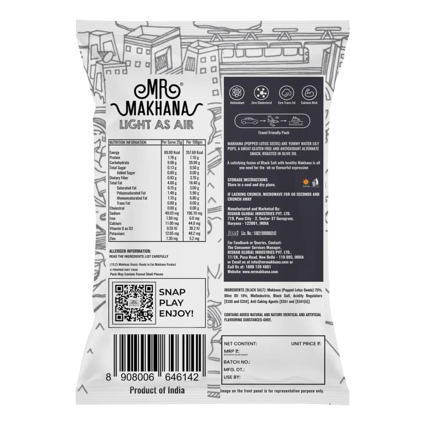 Mr Makhana Black Salt Roasted Makhana 21 g Healthy Snack Pack of 2 view 3