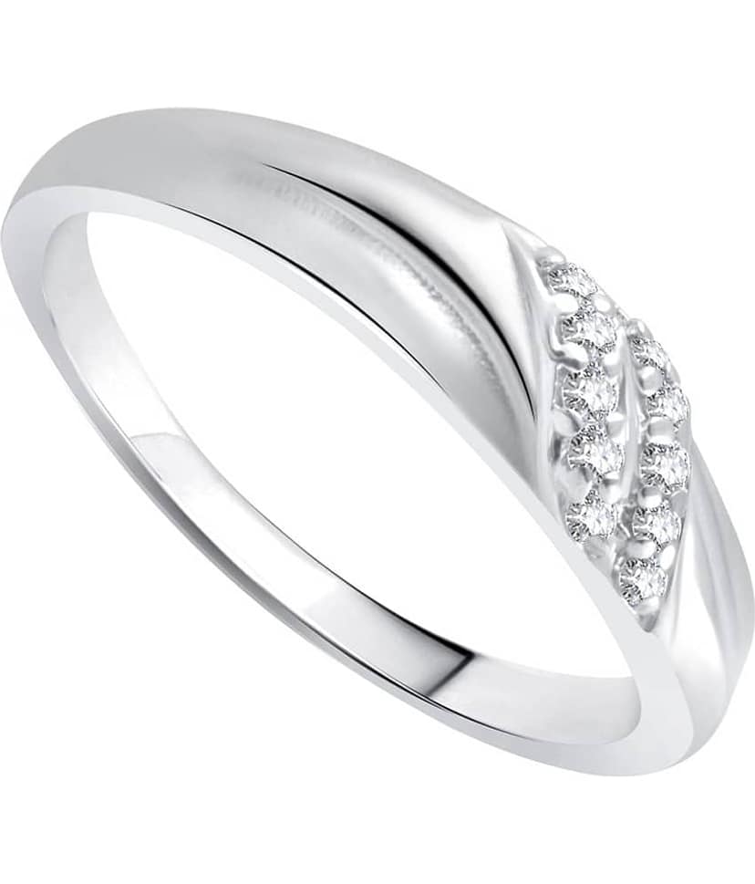 Vighnaharta Simple & Delicate CZ Rhodium Plated Ring view 2