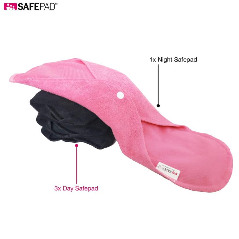 SAFEPAD REUSABLE & ANTIMICROBIAL SANITARY PADS (BLACK & PINK COMBO) view 2
