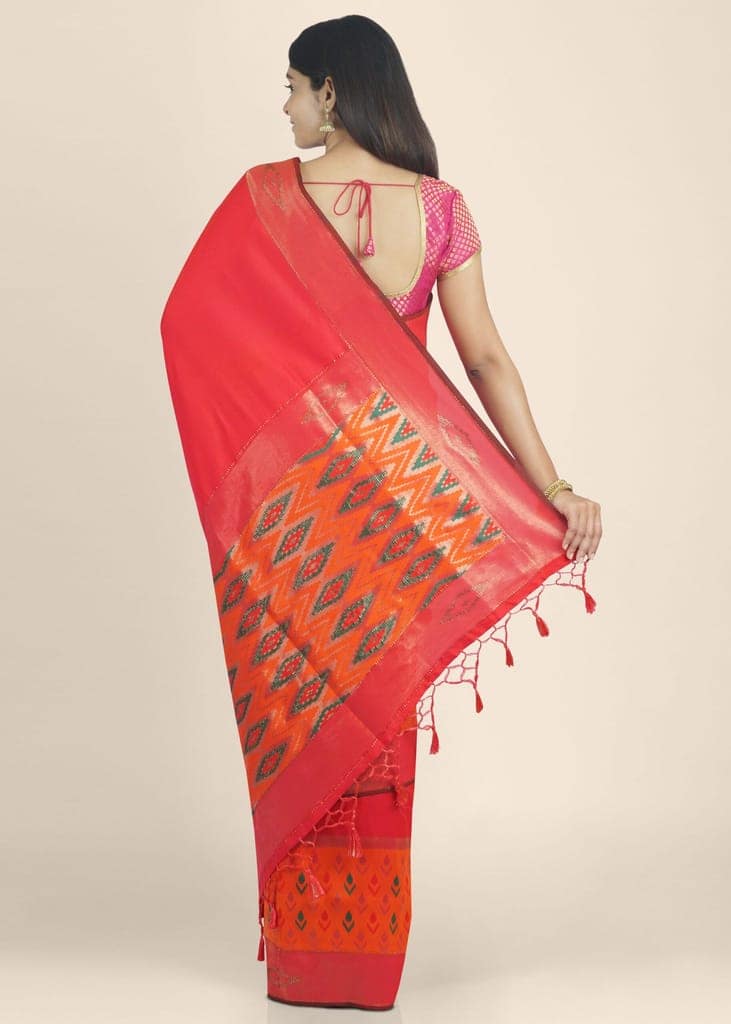 Pink and Orange Patola Soft Silk Saree With Tikli work view 2