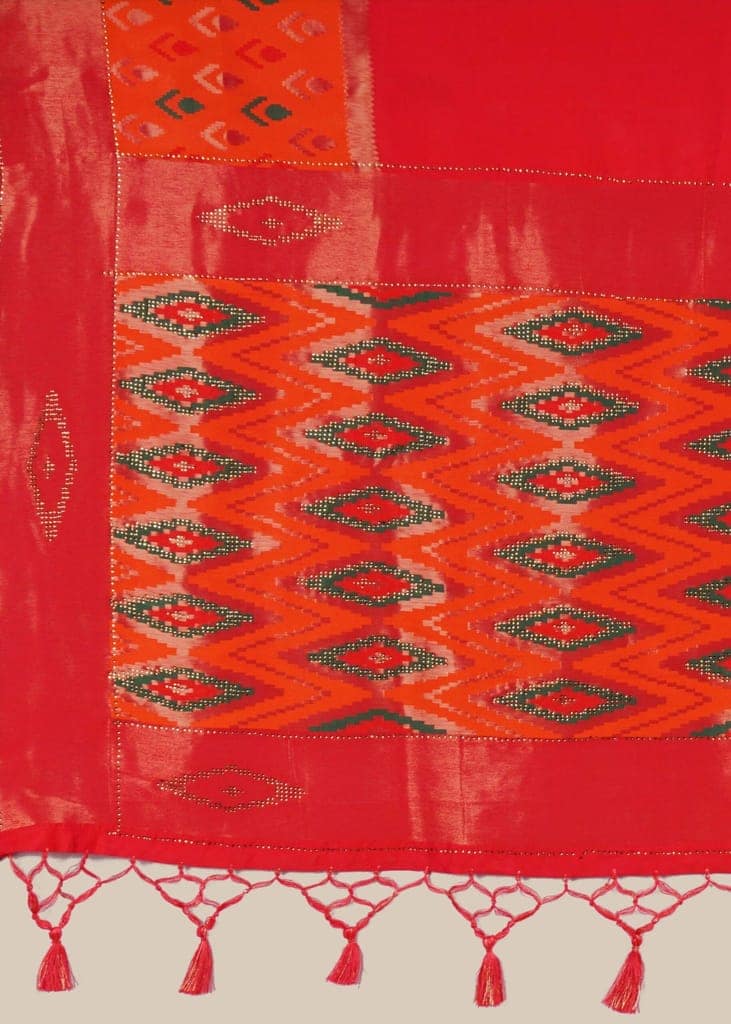 Pink and Orange Patola Soft Silk Saree With Tikli work view 3