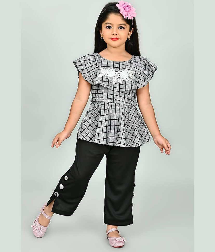 JCT DRESSES Pack of 1 Girls Crepe Tunic With Pants ( Grey )