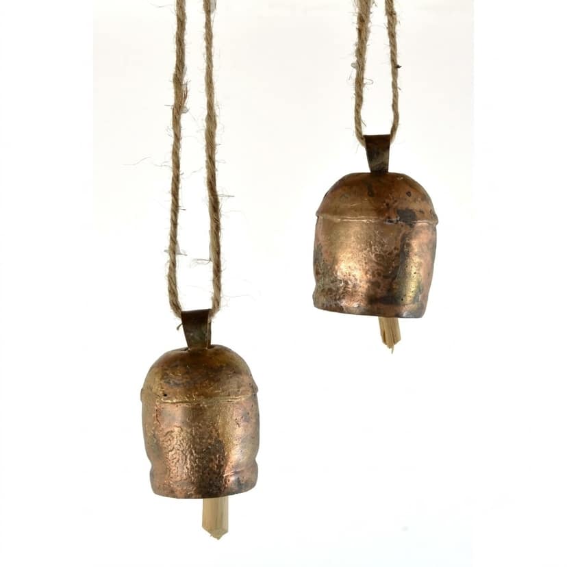 Handmade Leather and Copper Decorative Bells Set of 2 view 2