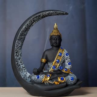 Craftlayout Resin Setting On Hand Stone Lord Buddha Statue - Black 20 Cm