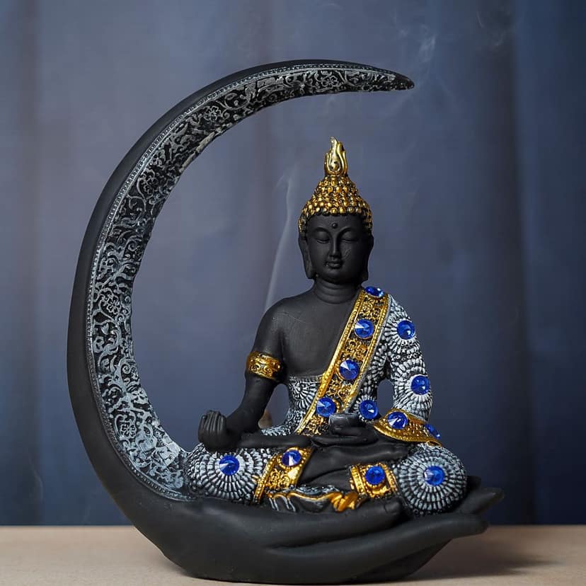 Craftlayout Resin Setting On Hand Stone Lord Buddha Statue - Black 20 Cm