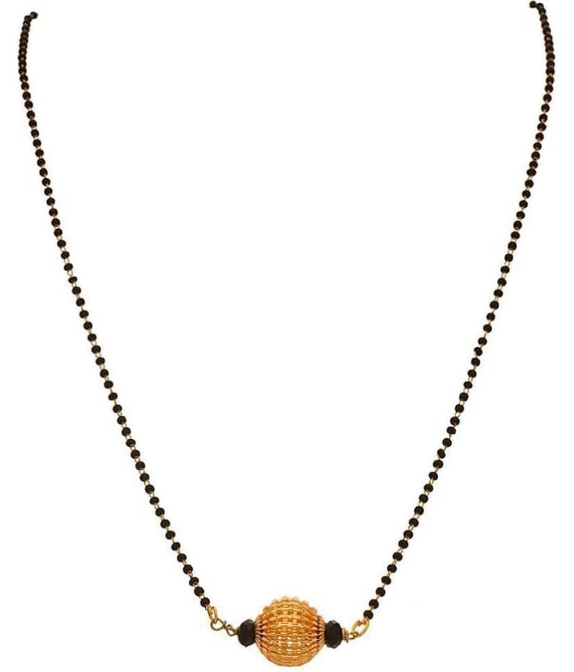 JFL -Traditional Ethnic One Gram Gold Plated Corrugated Screen Beads Designer Mangalsutra With Black Beaded Chain for Women