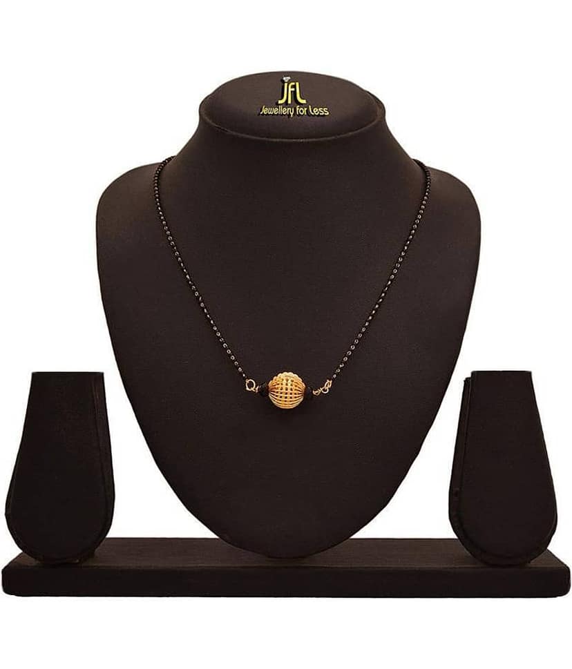 JFL -Traditional Ethnic One Gram Gold Plated Corrugated Screen Beads Designer Mangalsutra With Black Beaded Chain for Women view 2
