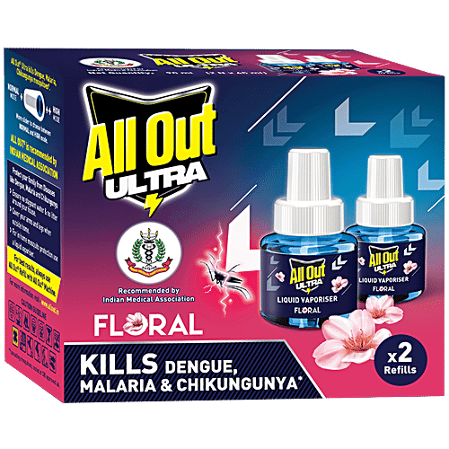 All Out Ultra Power Mosquito Repellant Refill - Floral Fragrance, 90 ml (Twin Pack)
