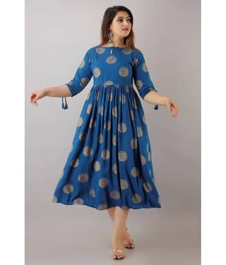 NeshamaKurti Women Rayon Printed Ethnic Dress ( Blue )