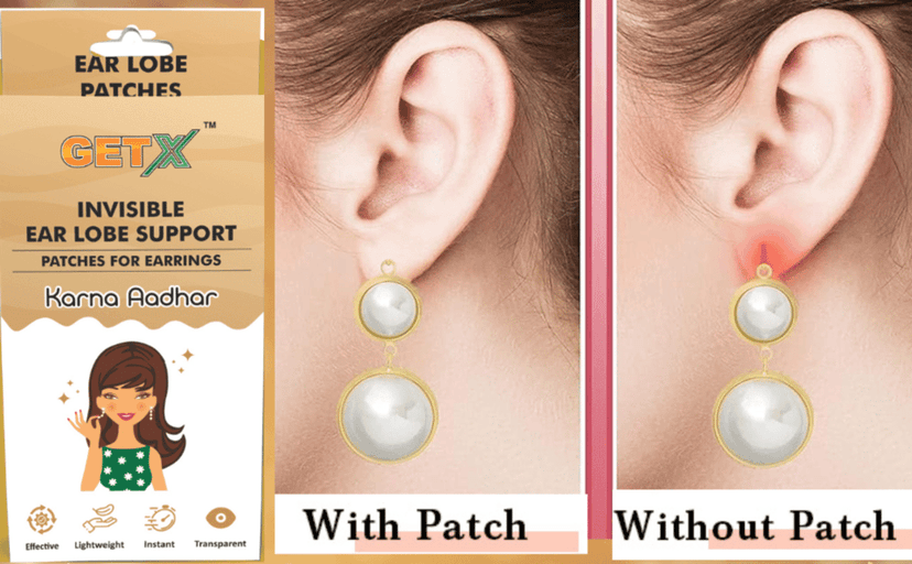 GETX Invisible Ear Lobe Support Patches | Earring Support Tape for Heavy Earrings & Jhumkas | Transparent Patch for Pierced Ears for Women & Girls (Pack of 30) view 4