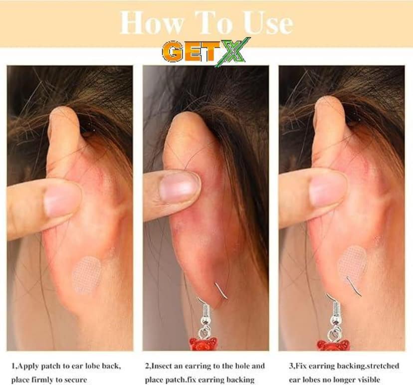 GETX Invisible Ear Lobe Support Patches | Earring Support Tape for Heavy Earrings & Jhumkas | Transparent Patch for Pierced Ears for Women & Girls (Pack of 30) view 7