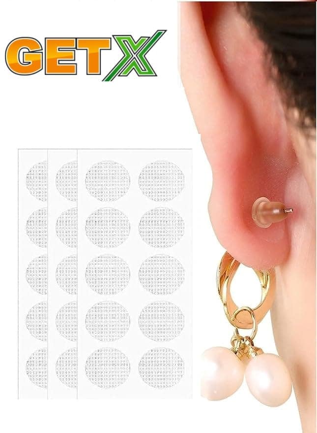 GETX Invisible Ear Lobe Support Patches | Earring Support Tape for Heavy Earrings & Jhumkas | Transparent Patch for Pierced Ears for Women & Girls (Pack of 30) view 8