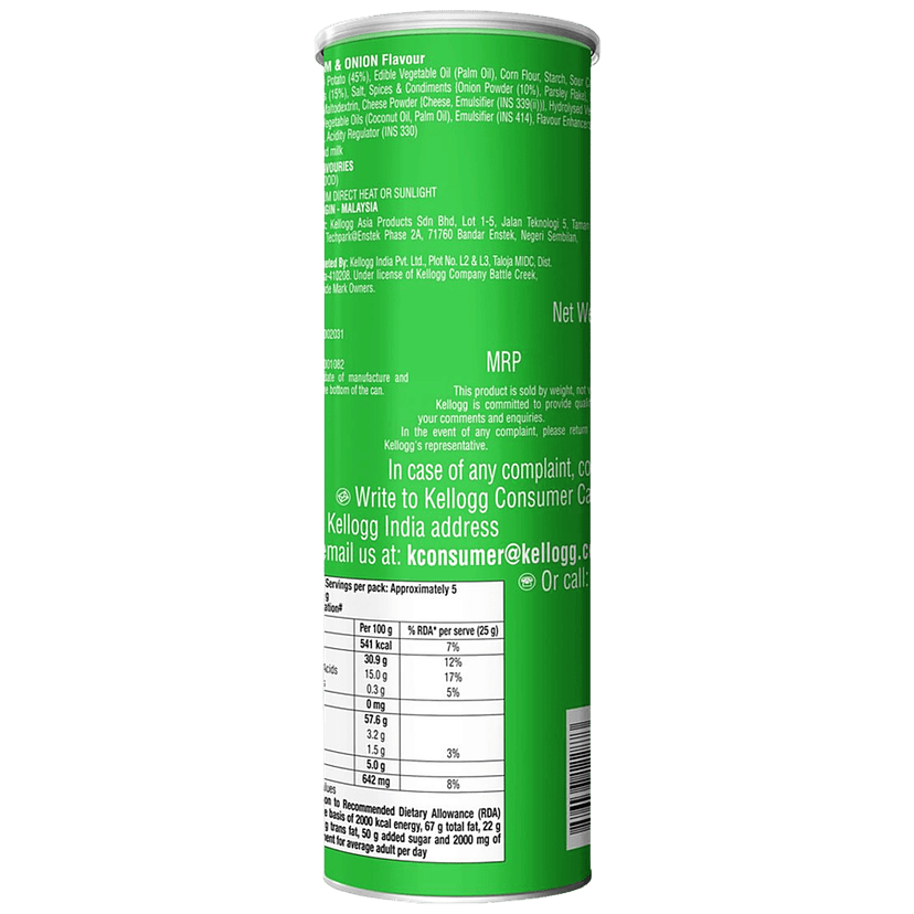 Pringles Potato Chips - Sour Cream & Onion Flavour, Crunchy & Crispy, 134 G Can view 2