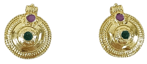 "Gold Plated Filigree Stud with Ruby and Emerald Stones" view 3
