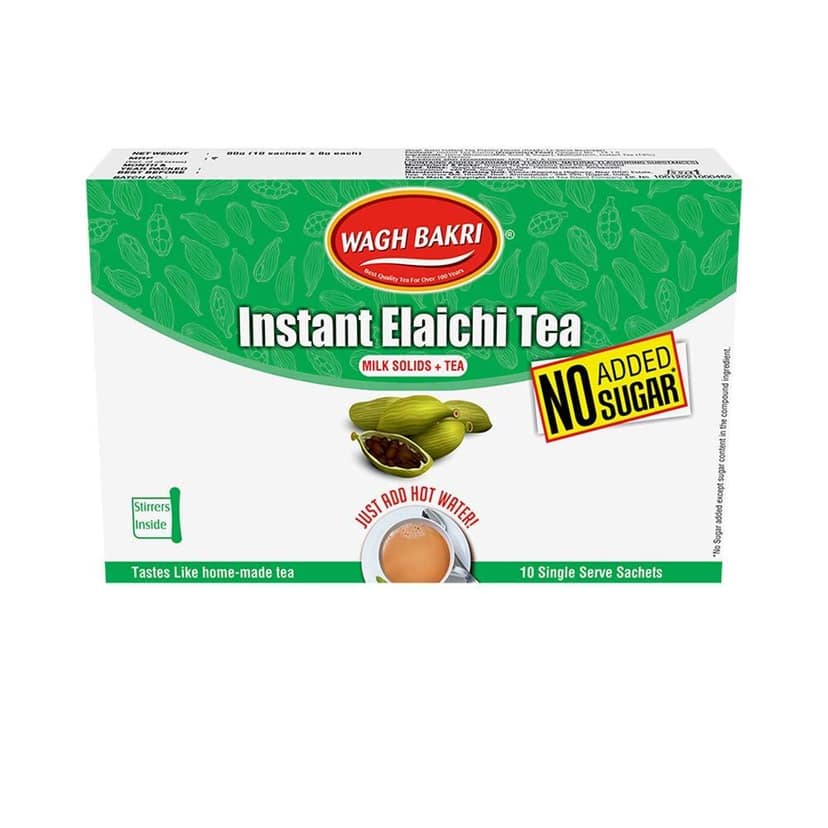 Wagh Bakri Elaichi Instant Tea Premix-No Added Sugar-10 Sachets, 80 Grams, Black Tea Pack of 2
