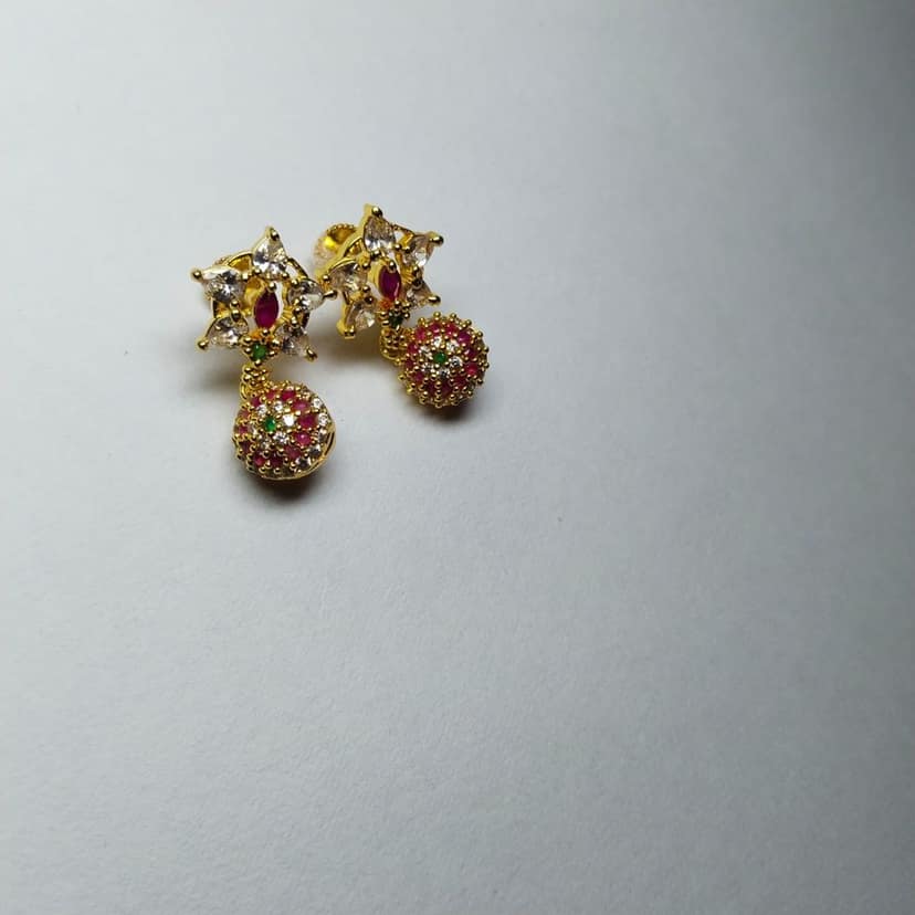 Gold Plated AD Stone Studded Earrings with Push Back Closure for Women view 2