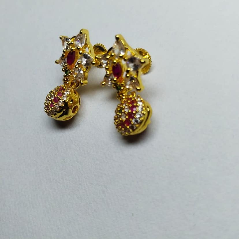 Gold Plated AD Stone Studded Earrings with Push Back Closure for Women view 3