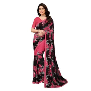 womens georgette printed saree with unstitched blouse 5mtr pink pid62492