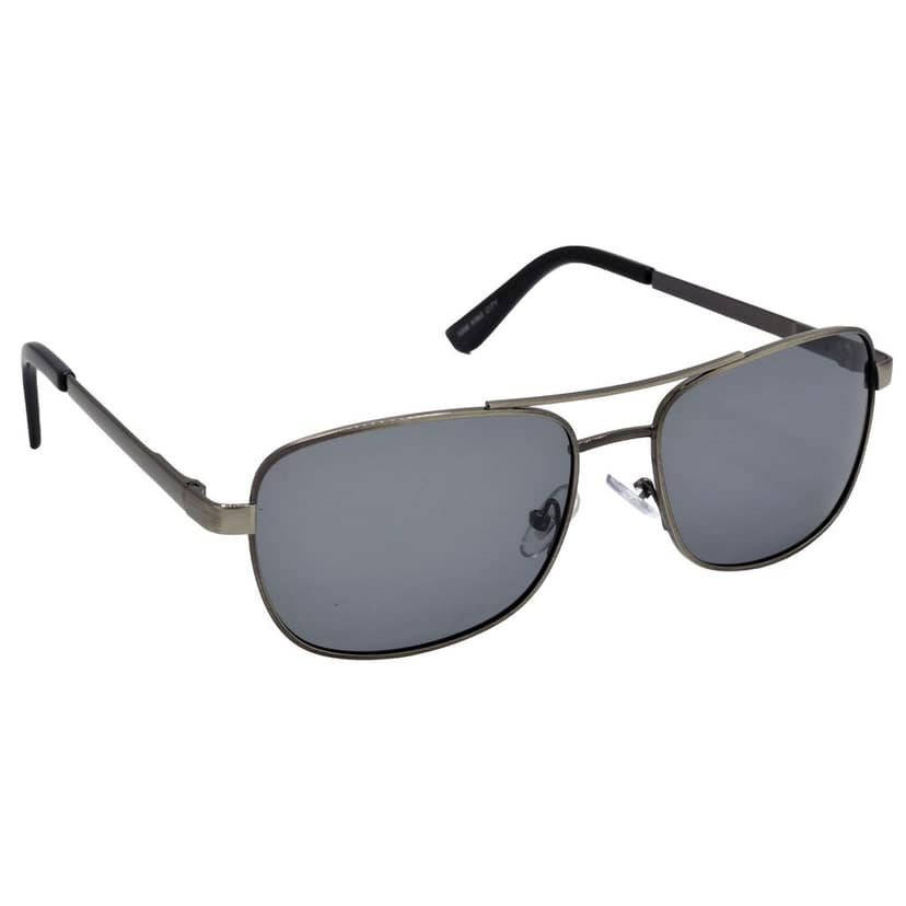 Stylish Rectangular Full-Frame Metal Polarized Sunglasses for Men and Women | Black Lens and Steel Grey Frame | HRS-KC1008-LGRY-BK-P view 2