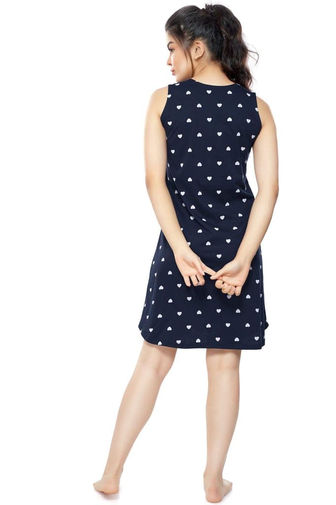 ZEYO Women Cotton Night Dress Green Heart Print Short Nighty view 3