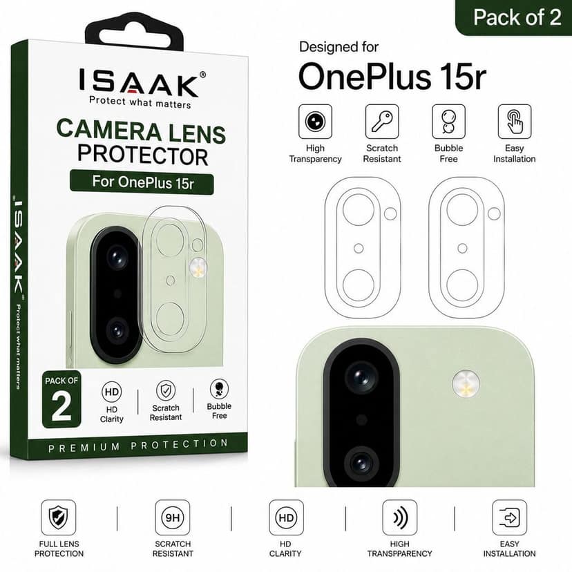 ISAAK Back Camera Lens Protector compatible for OnePlus 15r (Pack of 2)