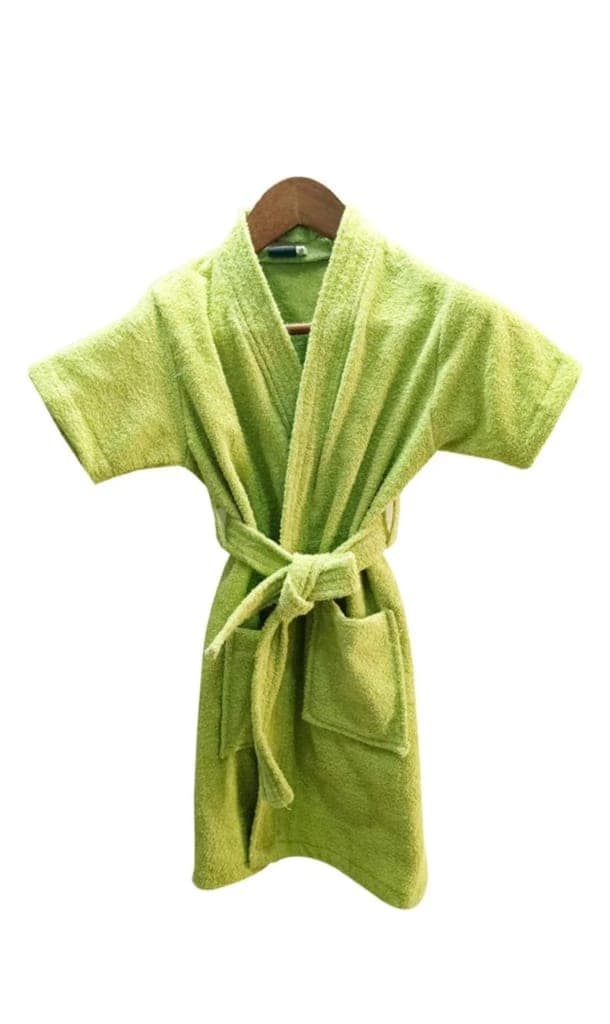 Green Cotton Kids Bathrobe - Soft and Absorbent Terry Cloth Robe for Boys and Girls
