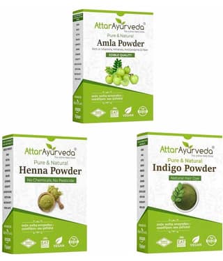 Attar Ayurveda Henna Leaves Powder, Indigo Leaves powder and Amla Powder Combo (650 Grams)