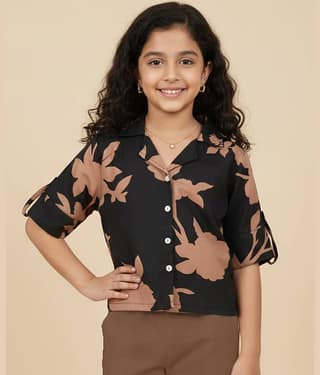 Aarya Designer Pack of 1 Girls Crepe Shirt ( Pink )