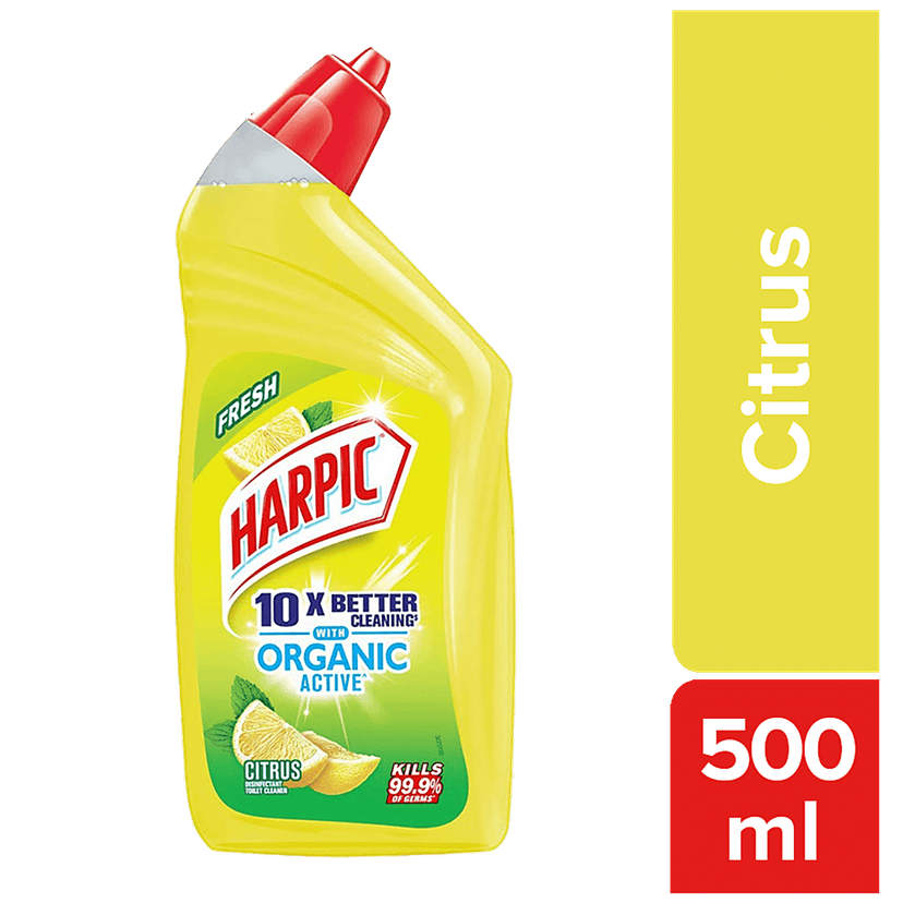 Harpic Organic Active Disinfectant Toilet Cleaner Liquid, Citrus, 500 Ml