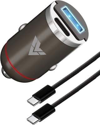 DR VAKU 65W Car Charger Dual Port Output Fast Charging Type C Pd 65W + 18W Qc 3.0 USB for iPhone 17/16/15 All Series & Android Phones with 1 Meter Nylon Braided Type C Data Cable, Grey