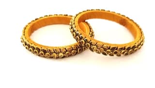 Traditional Antique Gold Kundan Style Silk Thread Bangles Set