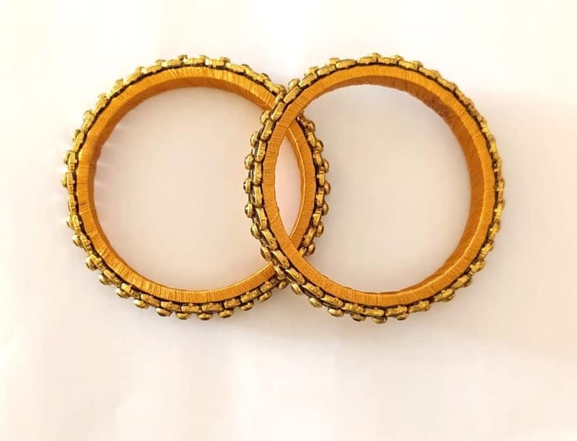 Traditional Antique Gold Kundan Style Silk Thread Bangles Set view 2