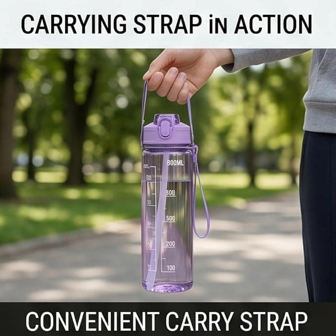 Transparent Motivational Water Bottles – 900ML, BPA-Free Leakproof Sipper with Time Marker view 4