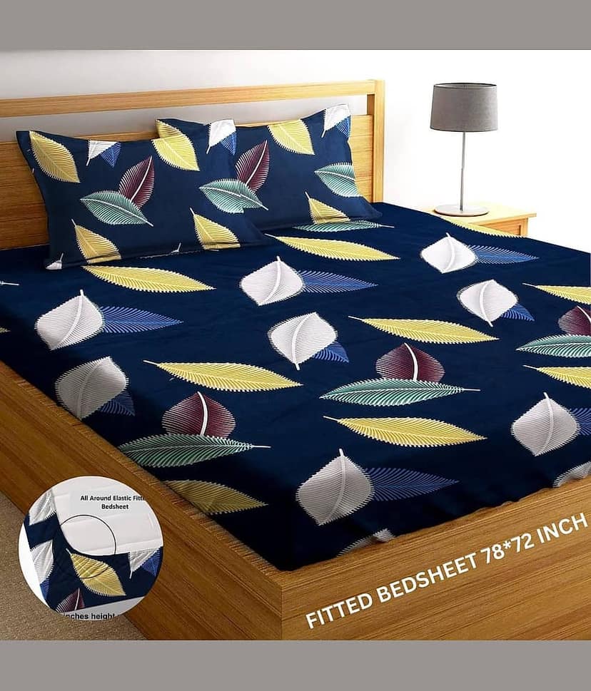 SWIZIER Cotton Floral Printed Fitted 1 Bedsheet with 2 Pillow Covers ( King Size ) - Multi
