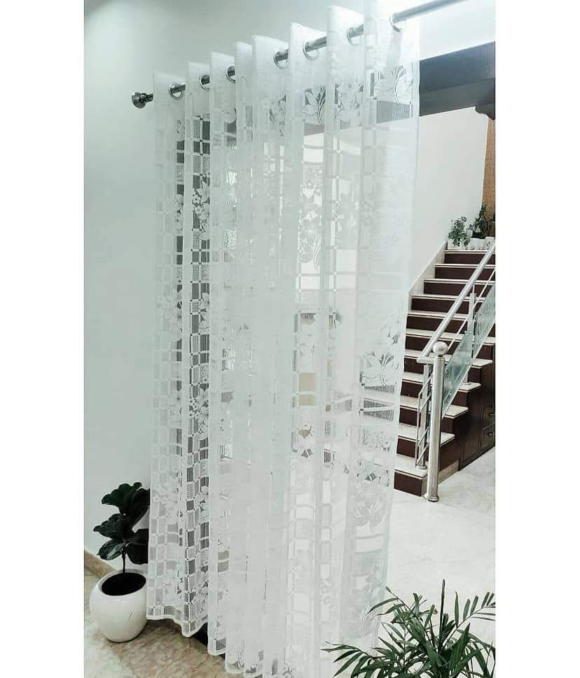 Homefab India Floral Transparent Eyelet Window Curtain 5ft (Pack of 2) - White view 2