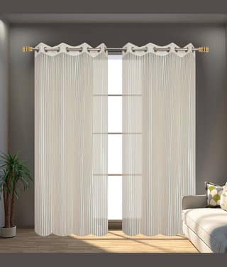 Homefab India Textured Sheer Eyelet Curtain 7 ft ( Pack of 2 ) - Cream