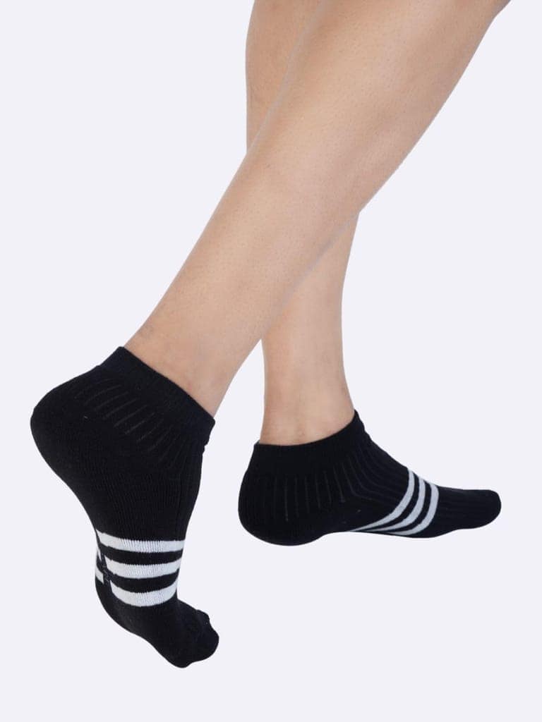 AirGarb Stylish Striped Low Ankle Cotton Socks for Men and Women: Comfortable Cushioning & Breathable Design (Pack of 2) - AST2MBL view 3