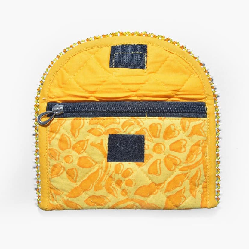 Tribes India Handmade Cotton, Sponge & Bid Work Yellow Purse for Women & Girls view 2