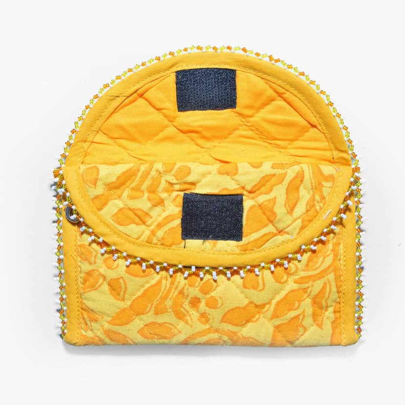 Tribes India Handmade Cotton, Sponge & Bid Work Yellow Purse for Women & Girls view 3