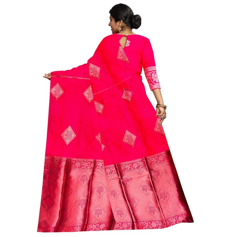 Ruby Red Color Big Diamond Butta Saree with Unstitched Blouse view 5