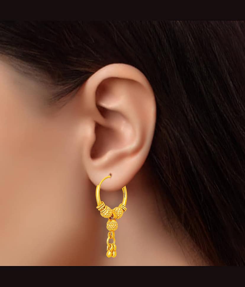 LUV FASHION Golden Hoops Earrings ( Pack of 1 ) view 2