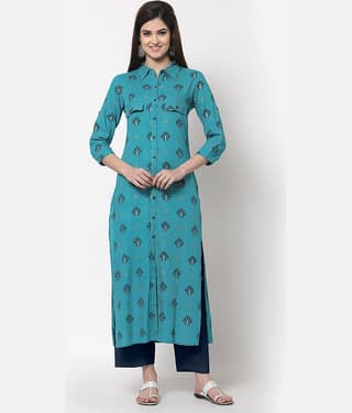 HISHAM - Blue Rayon Women's Straight Kurti ( Pack of 1 )