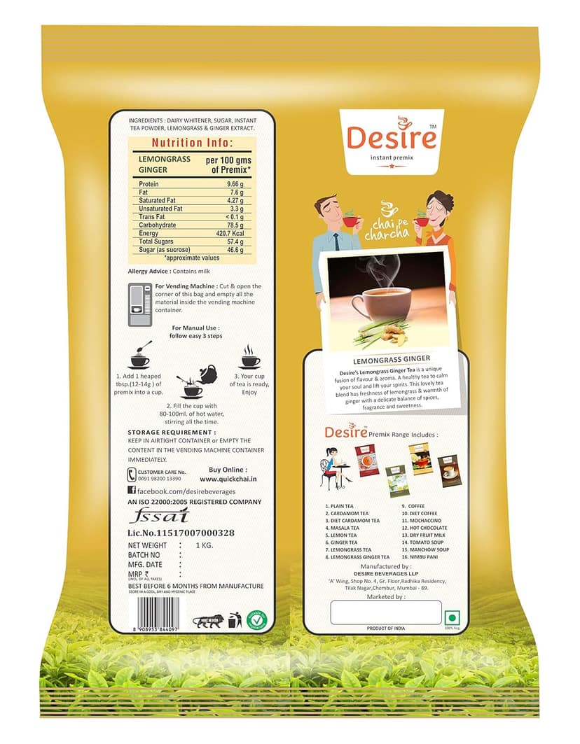 Desire Lemongrass Ginger Tea Instant Premix, 1 Kg view 2