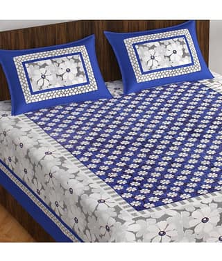 Cosito Cotton 1 Double Bedsheet with 2 Pillow Covers ( Blue )