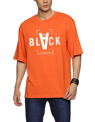 SCOTT FINCHER Men's THE BLACK Stay in a Calm Way I Am the Best Printed Half Sleeve Round Neck T-Shirt : AA(ARN)ORANGE_01