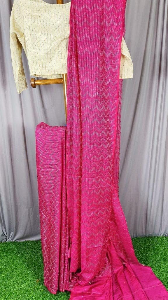 Kota Silk Saree Deep Cerise Pink Color Sequence Palu and full body Zig-Zag Design with running blouse-8398
