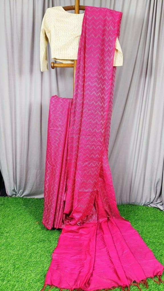 Kota Silk Saree Deep Cerise Pink Color Sequence Palu and full body Zig-Zag Design with running blouse-8398 view 2