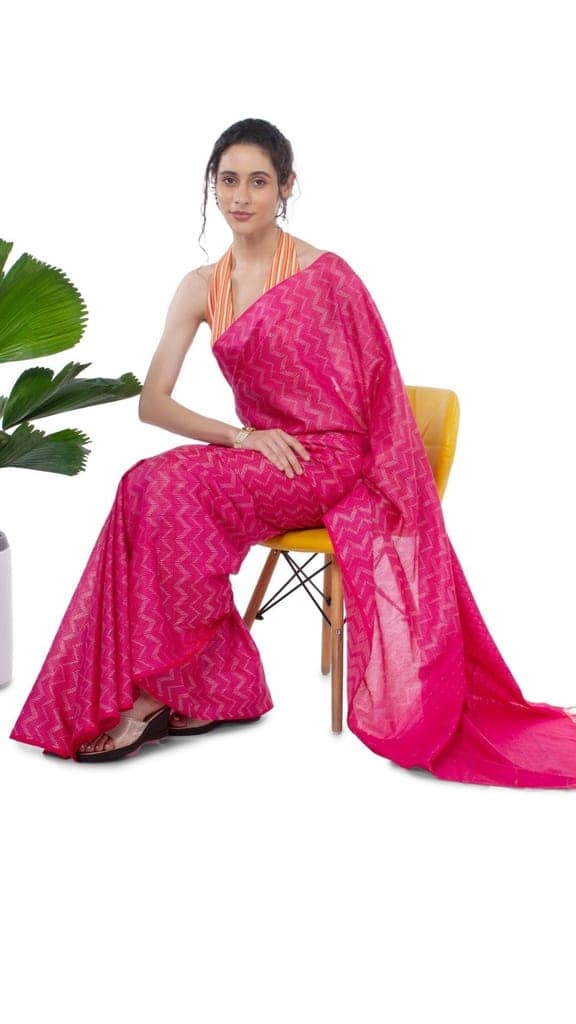 Kota Silk Saree Deep Cerise Pink Color Sequence Palu and full body Zig-Zag Design with running blouse-8398 view 3